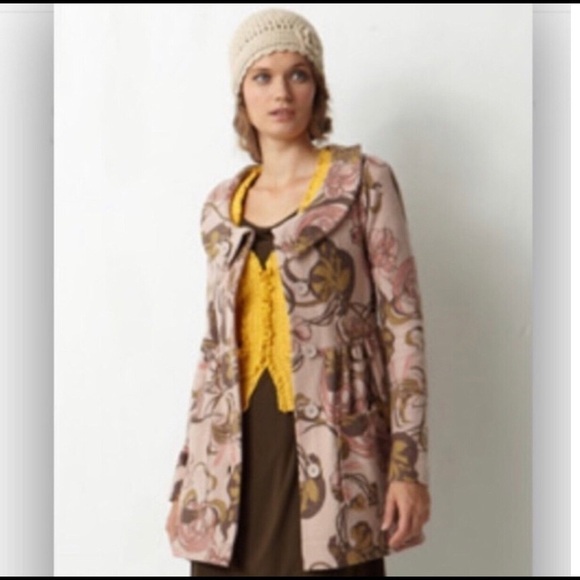 ANTHROPOLOGIE Floral Cardigan Wool Coat SZ S - Picture 1 of 7